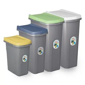 Home Centre Set of Three Plastic Lift Top Lid Waste Bins Kitchen School 15 Litre