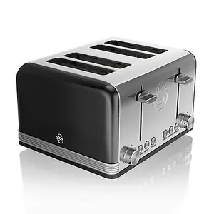 Swan Retro Black Kettle and 4 Slice Toaster Set