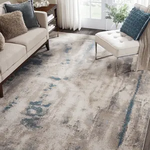 Ivory Teal Abstract Luxurious Modern Easy to clean Rug for Dining Room Bed Room and Living Room-117cm X 178cm