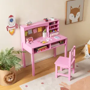 Costway Kids Desk and Chair Set Wooden Children Study Table &Chair Writing Table Set