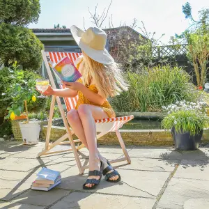 Harbour Housewares - Folding Wooden Deck Chair - Red Orange Stripe