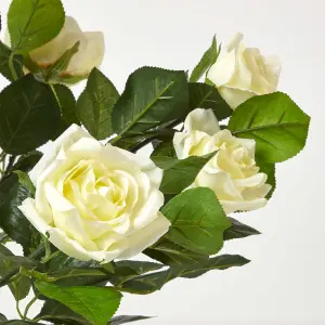 Homescapes White Potted Rose Tree Artificial Plant with lifelike green leaves and single trunk, 90 cm