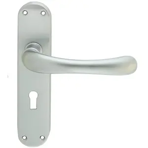 Rounded Smooth Latch & Lock Door Handle - Satin Chrome Lever On Backplate