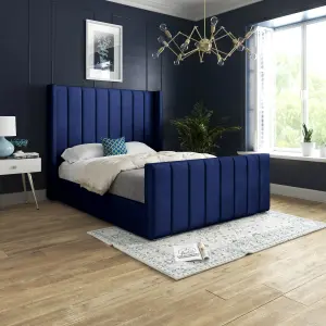 Oxford Upholstered Soft Touch Plush Blue Velvet Bed Frame