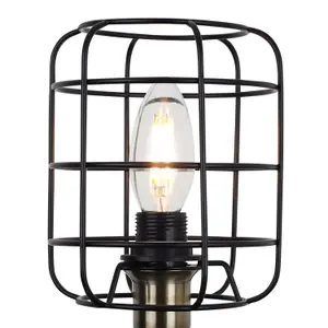 First Choice Lighting Cage Black and Antique Brass Industrial Style Table Lamp