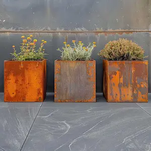 60cm Corten Steel Cube Planter with Rounded Corners