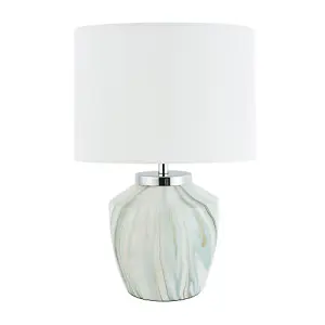 Modern Marble Effect Ceramic Table Lamp Base with White Duck Egg and Gold Swirl