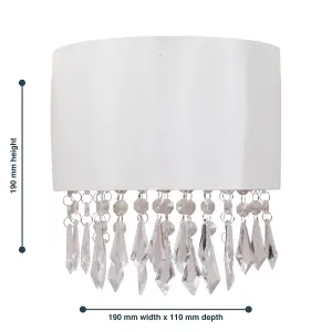 First Choice Lighting Set of 2 Jewelled Ivory Fabric Wall Lights With Clear Beaded Crystal Style Strings