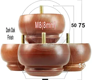Wooden Leg Sofa Feet 55mm High Dark Oak Set of 4 Replacement Turned Bun Feet M8 PKC903