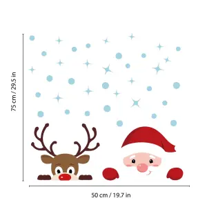 Peeking Santa & Rudolph Wall Stickers Wall Art, DIY Art, Home Decorations, Decals - Pack of 4