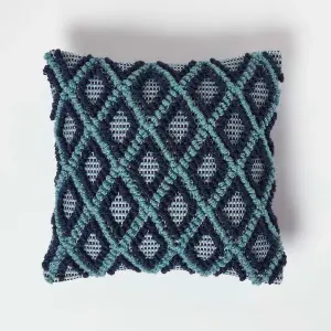 Homescapes Tula Handwoven Textured Navy & Teal Cushion 45 x 45 cm