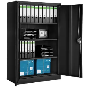 Filing Cabinet - 4 shelves, lockable, 140 x 90 x 40 cm - black