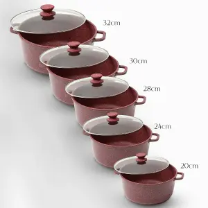 Royalford 5Pcs Die-Cast Aluminium Stockpot  Casserole Dish Set with Glass Lids Non-Stick, Granite Coating