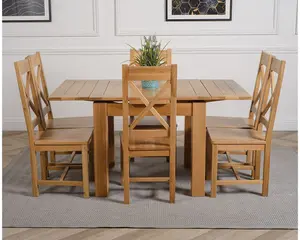 Richmond 90cm - 150cm Square Oak Extending Dining Table and 6 Chairs Dining Set with Berkeley Chairs