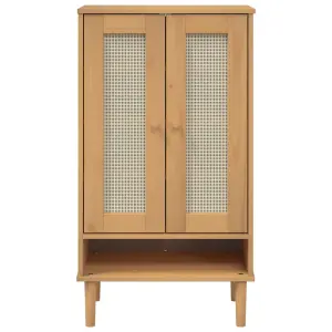 Berkfield Shoe Cabinet SENJA Rattan Look Brown 59.5x35x107 cm Solid Wood