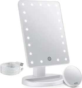 FASCINATE Makeup Vanity Mirror With Lights And Detachable 10X Magnification, 21 Led Lights Adjustable Dimming Touch Sensor, Dual Power Supply, 180°