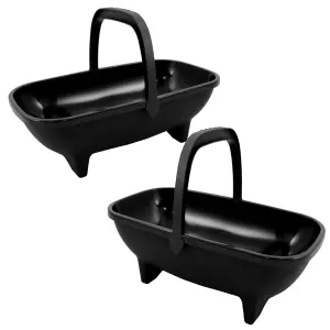 2 x Garden Trug 53cm Black Plastic Basket Plant Pot With Handle