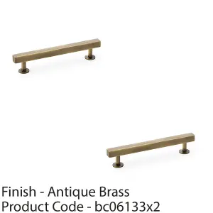 2 PACK - Straight Square Bar Pull Handle - Antique Brass 128mm Centres SOLID BRASS Drawer