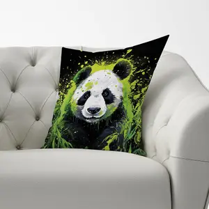 Green Splashart Panda Face Cushions 60cm x 60cm