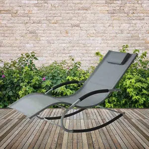 Lugano Textilene Rocking Sun Lounger with Pillow - Grey