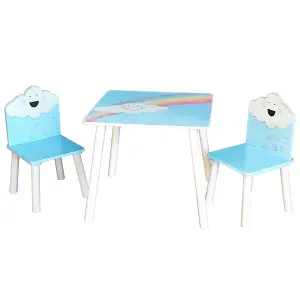 URBNLIVING 53cm Height Kids Wooden Table & 2 Chairs Rainbow Themed Toddlers Junior Play Desk Set