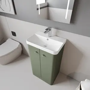 Floor Standing 2 Door Vanity Unit with Ceramic Basin - 500mm - Satin Green