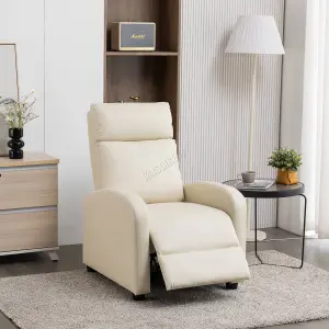 WestWood Luxury PU Leather Modern Push Back Reclining Armchair Lounge Padded Seater Cream