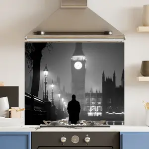 Toughened 6mm Glass Kitchen Splashback 90 x 75cm Monochrome BigBen - Polished  Heat Resistant Back Splash for Cookers Hob