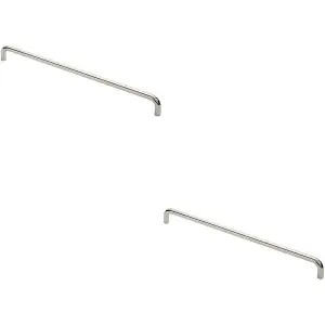 2x Round D Bar Pull Handle 619 x 19mm 600mm Fixing Centres Bright Steel