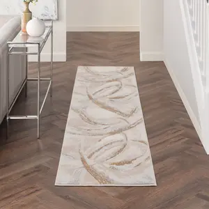 Brushstrokes Beige Abstract Modern Easy to Clean Rug for Living Room Bedroom and Dining Room-66 X 229cmcm (Runner)