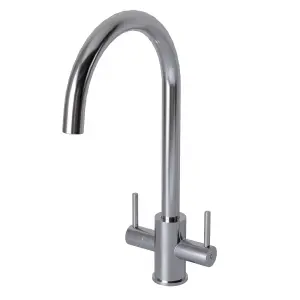 Liquida AD397CH Swan Neck Twin Lever Kitchen Mixer Tap In Chrome