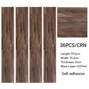 Set of 36 Brown Wood Grain Self Adhesive PVC Vinyl Tiles Flooring Plank Covering 5m²