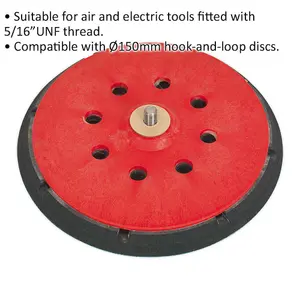 150mm Universal DA Backing Pad with Hook and Loop - 5/16 Inch UNF Thread for Dust-Free Sanding