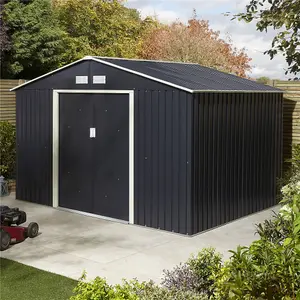 10 x 8 Double Door Metal Apex Shed (Dark Grey)