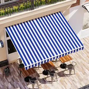 Garden Retractable Awning Patio Canopy Awning Manual Door Awning Outdoor Sun Shade Shelter,Blue Stripes,3.5 m x 3 m