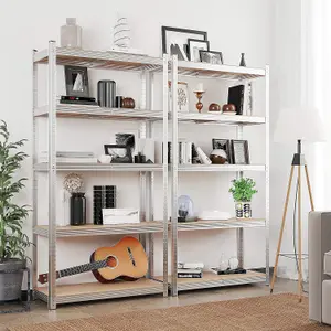 Garage Shelving, 5-Tier Storage Racks, Set of 2, 180 x 90 x 40 cm, Max. Load 875 kg (175 kg per Tier), Shelving Units, Silver