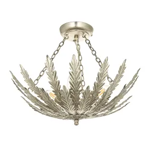 Damita Silver Leaf Decorative Floral 3 Light Ceiling Pendant