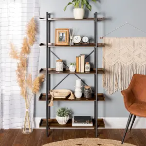 Jessica 92cm W Steel Etagere Bookcase Dark Walnut