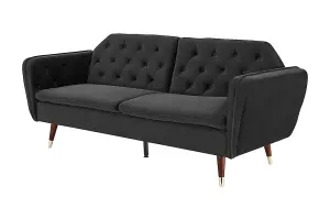 Whitby Velvet Fabric Sofa Bed 3 Seater Padded Suite Clic Clac Luxury Recliner Sofabed, Black