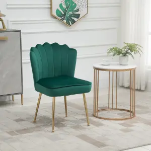 HOMCOM Velvet-Feel Shell Accent Chair Home Bedroom Lounge Metal Legs Green