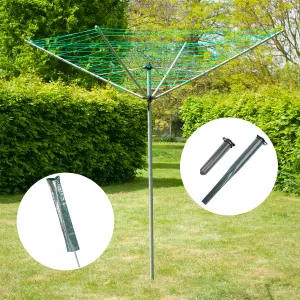 KCT Rotary Washing Line 4 Arm Outdoor Clothes Airer with Protective Cover and Ground Spike