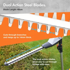 VonHaus Pole Hedge Trimmer Cordless, Long Reach Telescopic Cutter, 20V Battery, Charger, Shoulder Strap, Adjustable Head