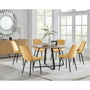 Sandy Classic Wood Effect & Metal Dining Table Set with 6 Luxury Velvet Dining Chairs Mustard/Black