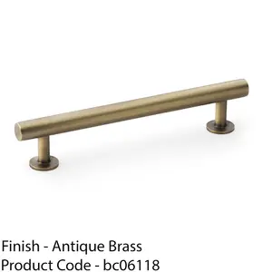 Round T Bar Pull Handle - Antique Brass - 128mm Centres SOLID BRASS Drawer Door