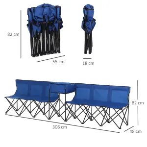 Outsunny 6 Seat Camping Bench Folding Portable Outdoor with Cooler Bag Blue