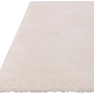 Cream Modern Shaggy Plain Easy To Clean Rug For Dining Room-80cm X 150cm