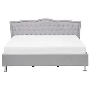 Fabric EU King Size Ottoman Bed Grey METZ