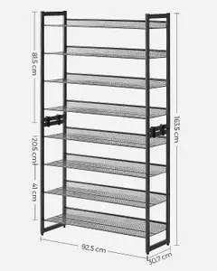 8-Tier Shoe Rack, Set of 2 Stackable 4-Tier Shoe Organiser, Metal Shoe Storage with Adjustable Mesh Shelves, Flat or Angled