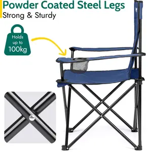 Folding Camping Chair Lightweight Portable With Cup Holder Fishing Outdoor Blue Trail