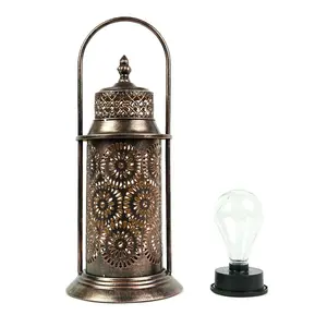 Festive Lights 39cm Solar Powered Bronze Moroccan Garden Metal Lantern